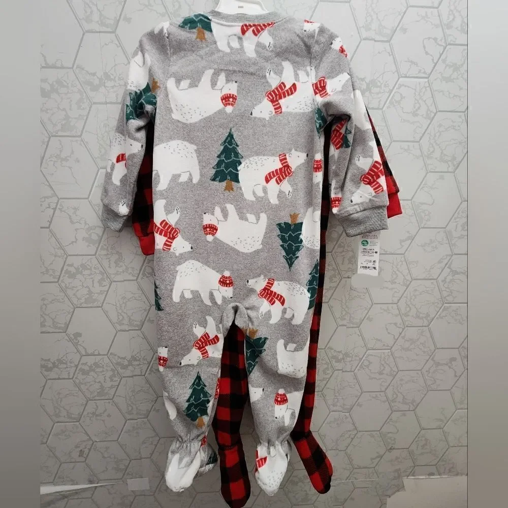 Nwt Carter's Toddler Boy's 2 pc Buffalo Plaid Christmas Footed Fleece pajamas